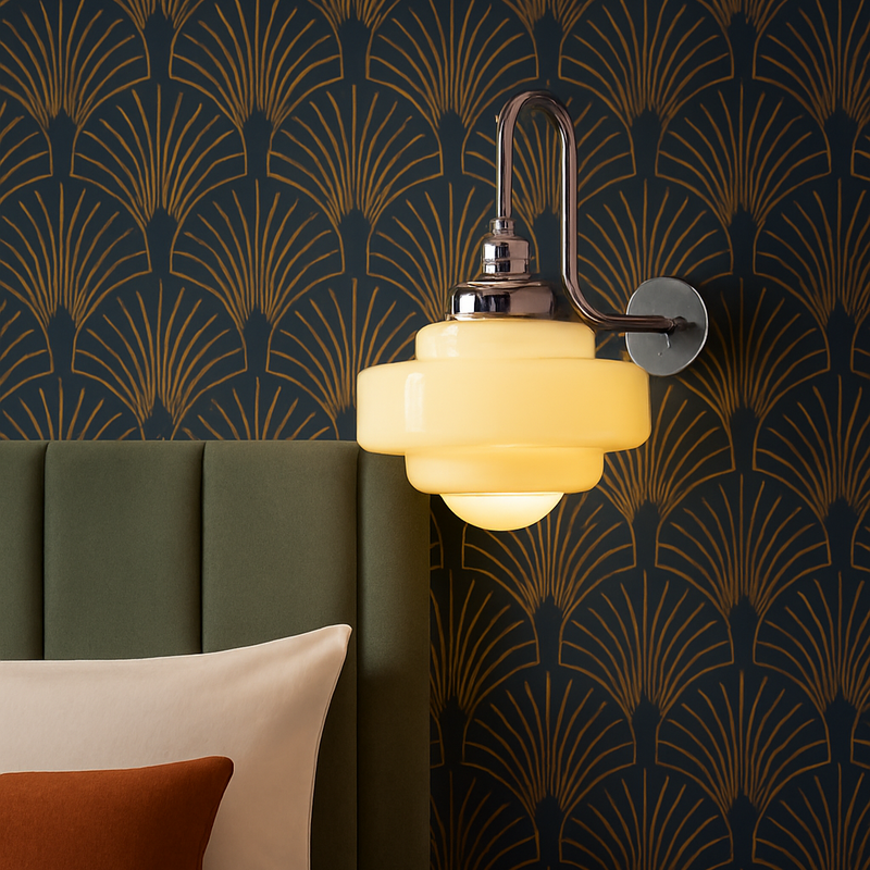 Artdeco white school shade wall lights, Brass, Chrome, Gunmetal Finished available 220mm Glass Shade