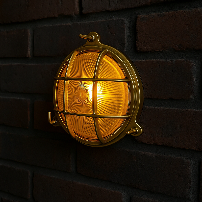 Solid Brass Coastal-Resistant Round Bulkhead: IP65 Weatherproof, Glass Diffuser, for Indoor/Outdoor use, not Steel. Will last a Lifetime