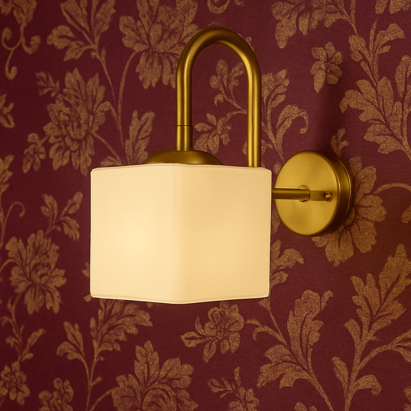 Square Opal Glass Sconce Wall Light made from Brass, Bedside wall Lights