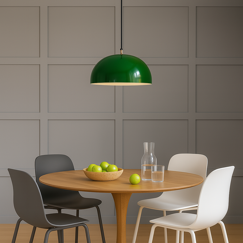 Elevate your interior with this striking modern green dome pendant light, designed to bring bold color and clean lines to your space. Featuring a glossy, curved shade in a rich green finish, this ceiling lamp offers a sleek, minimalist aesthetic perfect for kitchens, dining rooms, or living areas.
The dome-shaped design provides focused, warm illumination while creating a stylish focal point in any contemporary or mid-century inspired setting