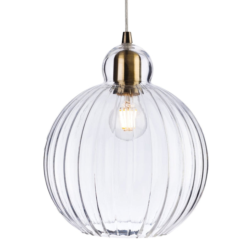 Ribbed Clear Glass Pendant Light – Available in Brass, Antique and Gunmetal Finishes