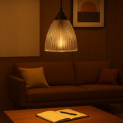 Introducing the Deritend Elongated Prismatic Ribbed Glass Pendant Light, in four sizes. Elegant and versatile, this pendant light adds sophistication to any space.