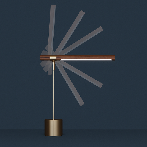LED desk lamp, mid-century modern, wood, metal adjustable task lighting
