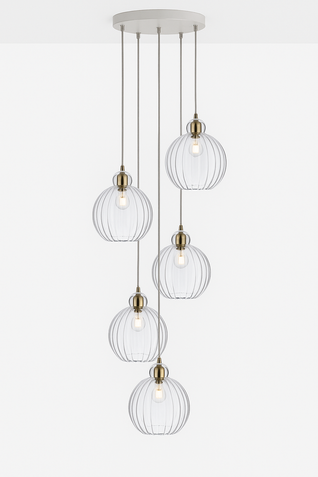 Ribbed Clear Glass Pendant Light – Available in Brass, Antique and Gunmetal Finishes