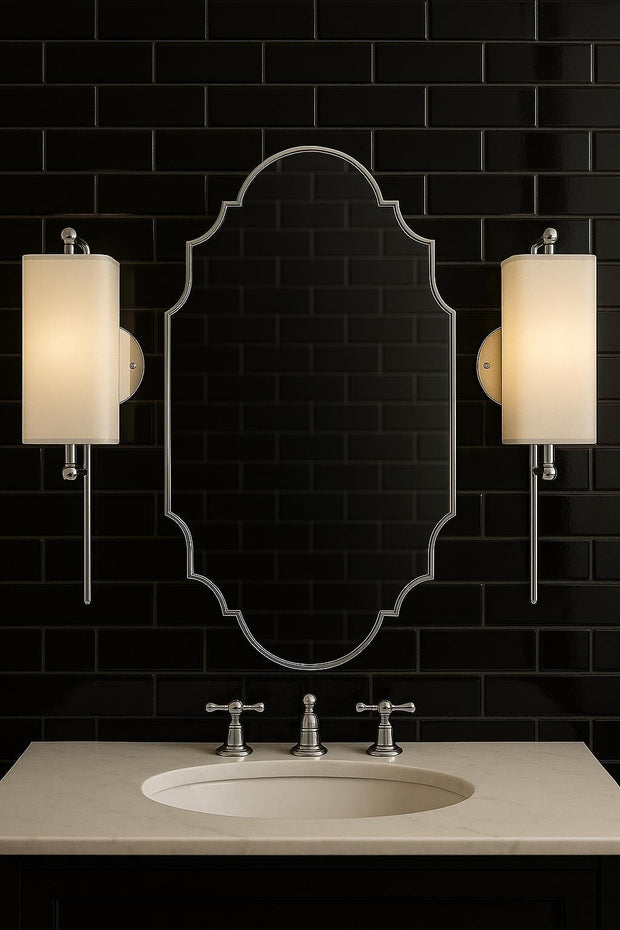 Art Deco Wall Sconce with Chrome/Brass/Antique Finish and White Fabric Shade