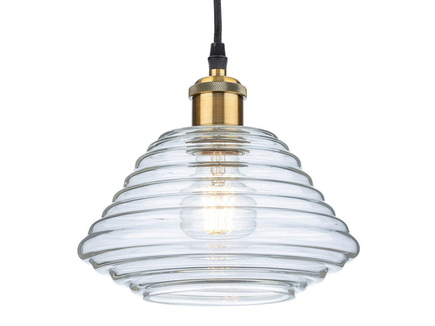 Ribbed Glass Pendant Light – Brass Fitting