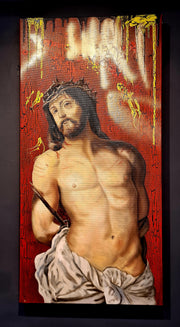 Jesus : (Ecce Homo) Modern Take on the Rubens Old Masters - Painted with Oils on Canvas by Peter Stuhl - Iron Oxide Design