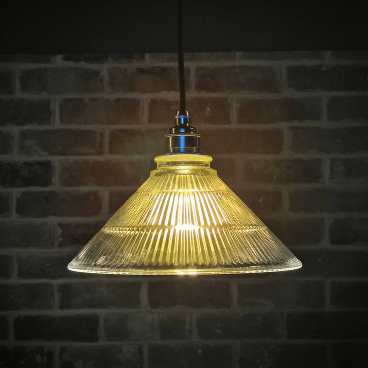 Monument Road Prismatic Glass Coolie Pendant Light has modern industrial flair, This Holophane pendant light is a functional design