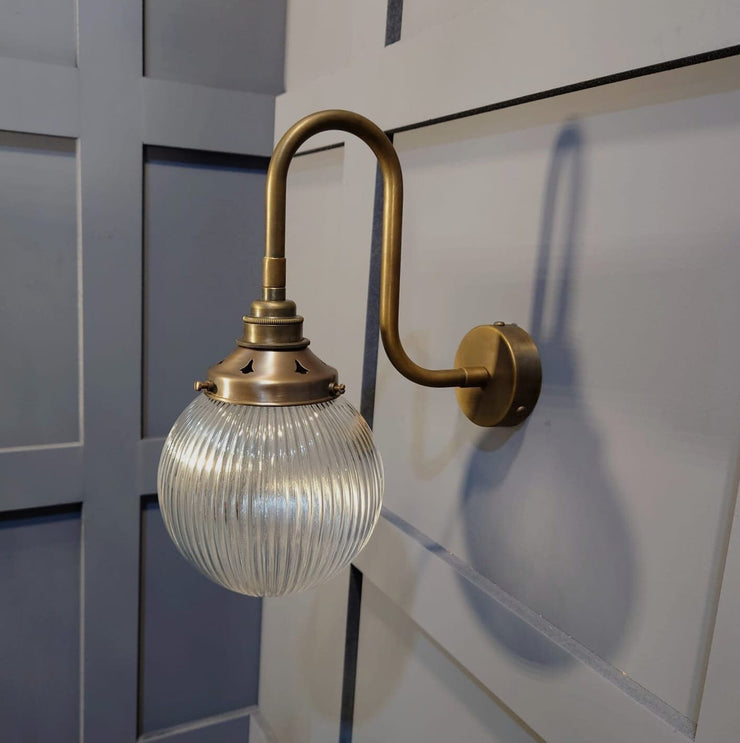 Bradford Street prismatic glass globe wall light, chrome, brass and gunmetal finishes, also soft wired available
