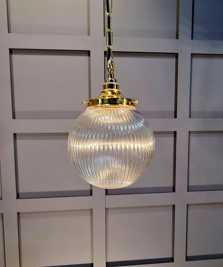 The Bradford Street Clear Prismatic Globe Pendant Light, With Matching Chain