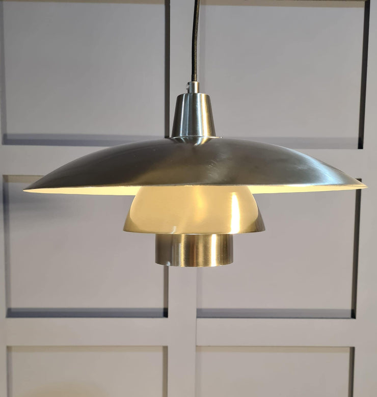 Scandi-style Contemporary pendant brushed and black cable. Modern, attractive, and ideal for living rooms, bedrooms, and kitchens.